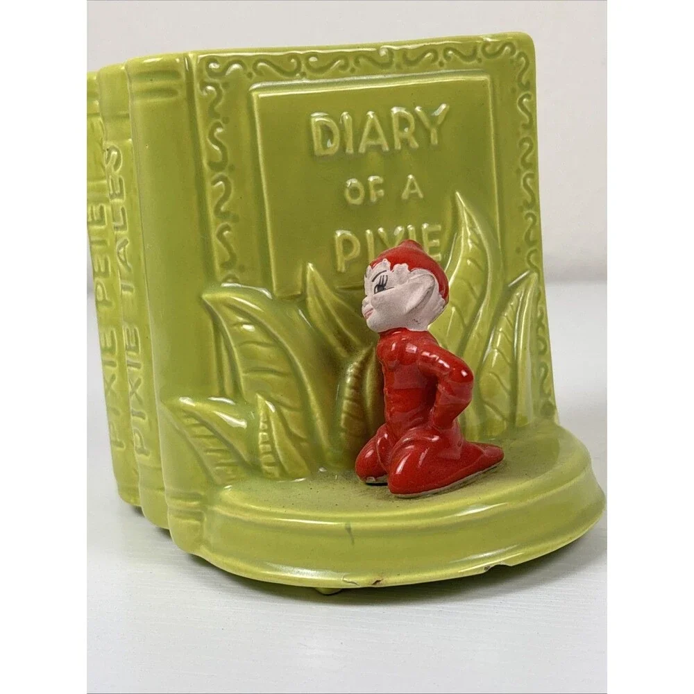 Gilner Pixie Books Planter Pottery Vintage Red Elf Elves Fairies Tales Pete